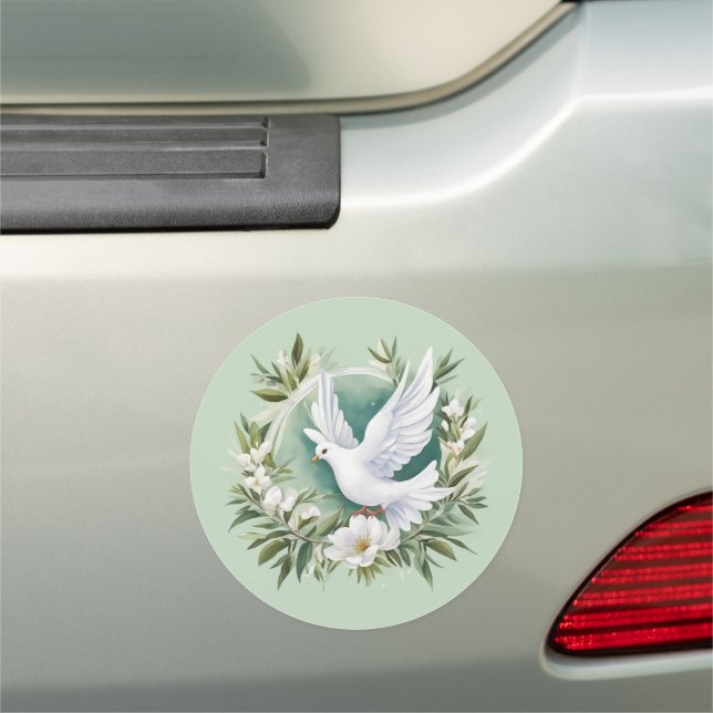 Beautiful White Peace Dove Car Magnet (In Situ)