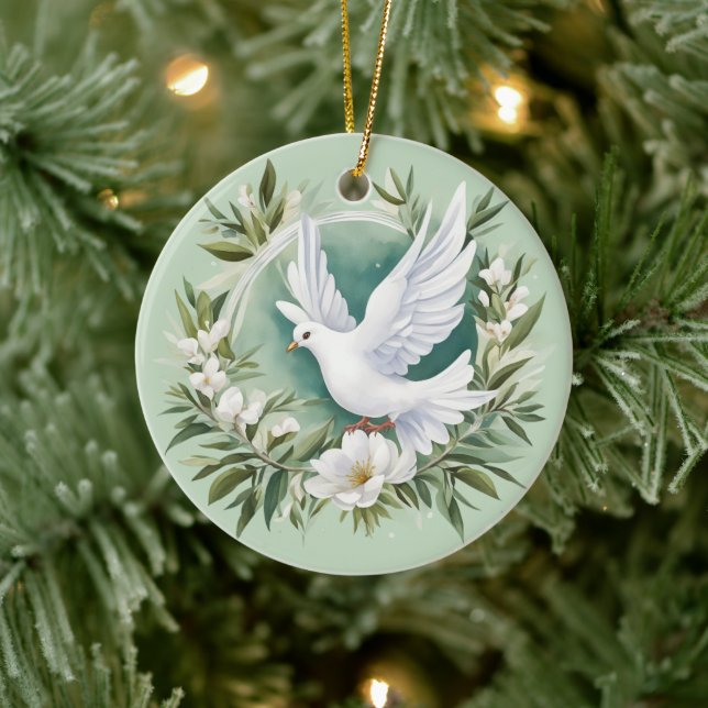 Beautiful White Peace Dove Ceramic Ornament (Tree)