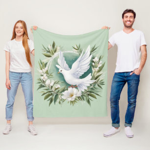 Beautiful White Peace Dove Fleece Blanket
