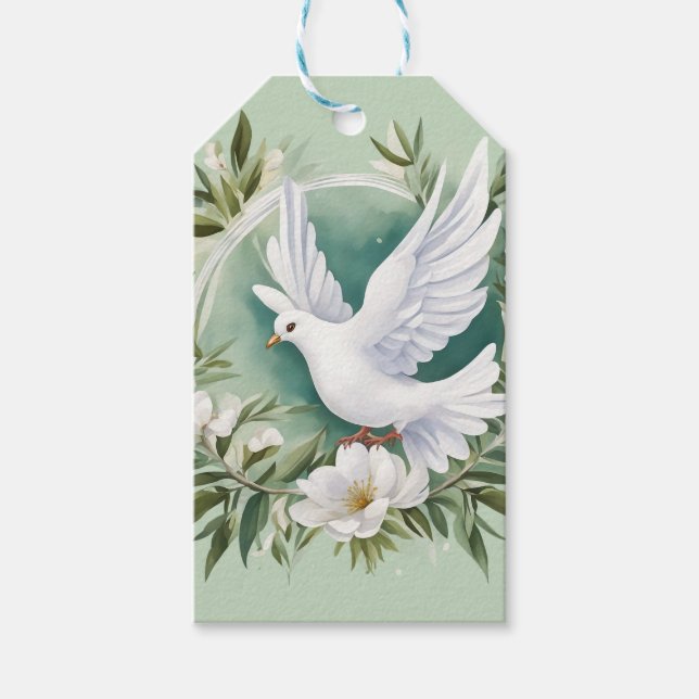 Beautiful White Peace Dove Gift Tags (Front)