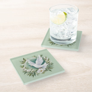Beautiful White Peace Dove Glass Coaster