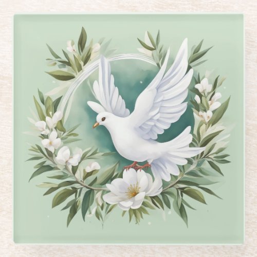 Beautiful White Peace Dove Glass Coaster