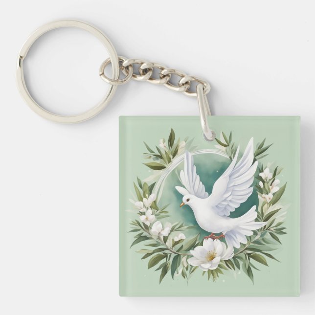 Beautiful White Peace Dove Keychain (Front)