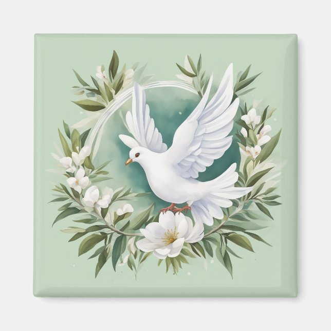 Beautiful White Peace Dove Magnet (Front)