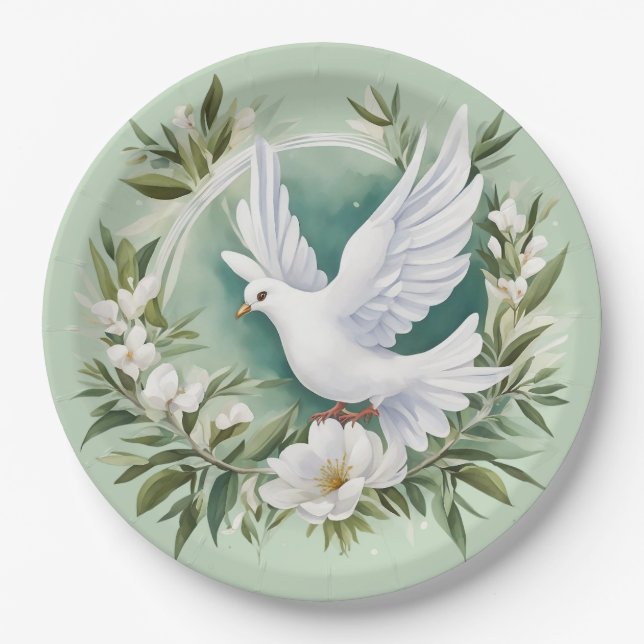 Beautiful White Peace Dove Paper Plates (Front)