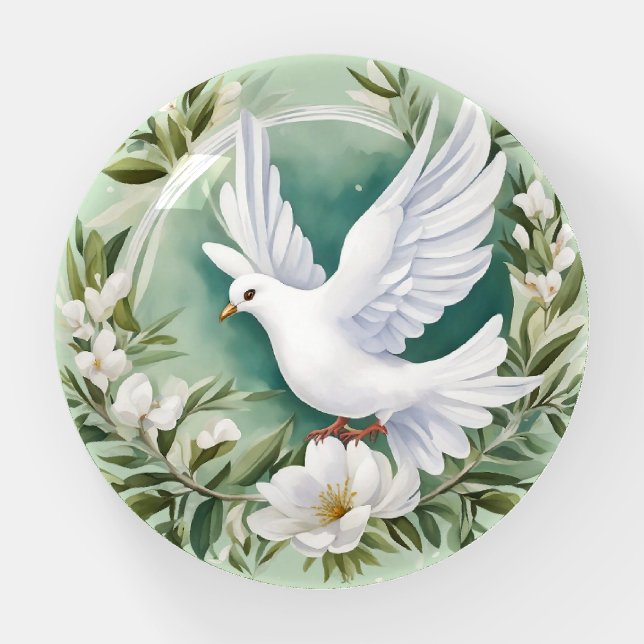 Beautiful White Peace Dove Paperweight (Front)