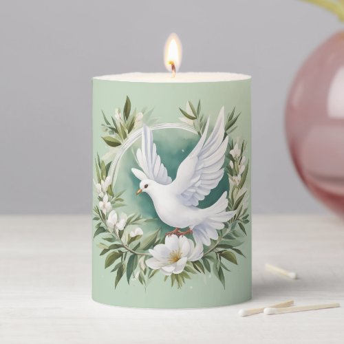 Beautiful White Peace Dove Pillar Candle