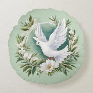 Beautiful White Peace Dove Round Pillow