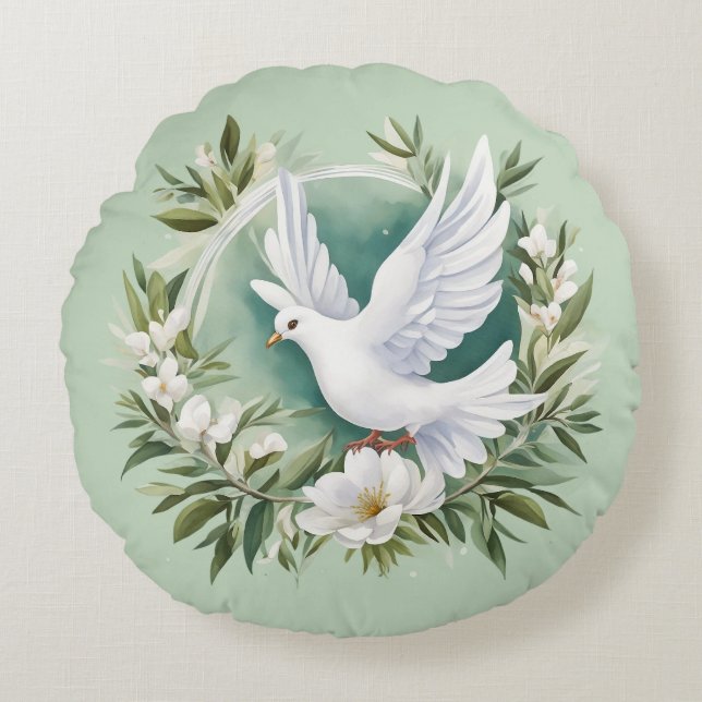 Beautiful White Peace Dove Round Pillow (Front)