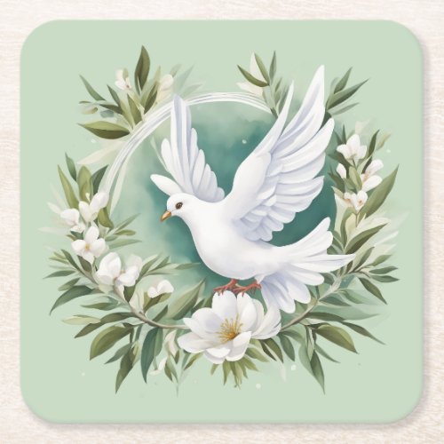 Beautiful White Peace Dove Square Paper Coaster