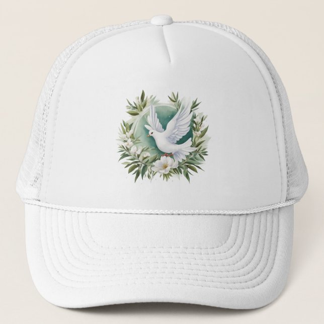 Beautiful White Peace Dove Trucker Hat (Front)