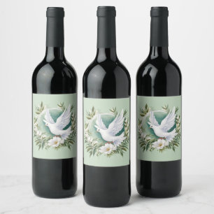 Beautiful White Peace Dove Wine Label