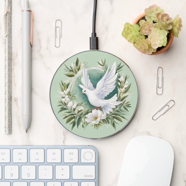 Beautiful White Peace Dove Wireless Charger (Desk)