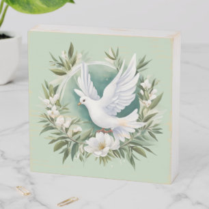 Beautiful White Peace Dove Wooden Box Sign