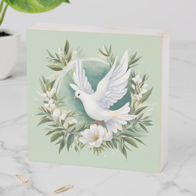 Beautiful White Peace Dove Wooden Box Sign (In Situ Horizontal)