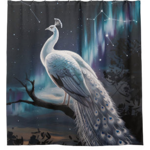 Beautiful White Peacock Aurora Borealis Scenic Shower Curtain
