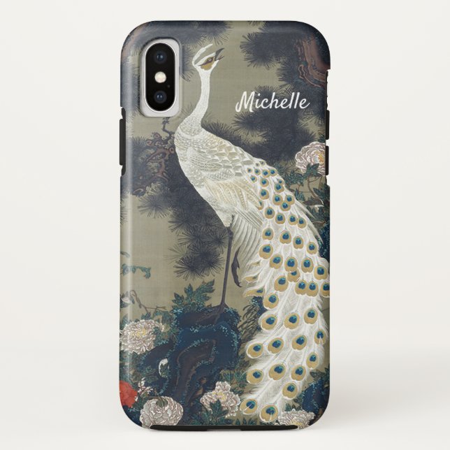 Beautiful White Peacock in Pine Tree Case-Mate iPhone Case (Back)