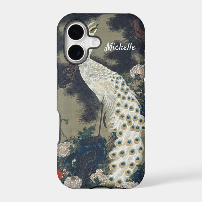 Beautiful White Peacock in Pine Tree Iphone Case (Back)