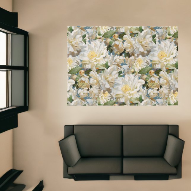 Beautiful white peony and magnolia pattern rug (Insitu (Indoor 1))