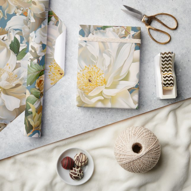 Beautiful white peony and magnolia pattern wrapping paper (Crafts)