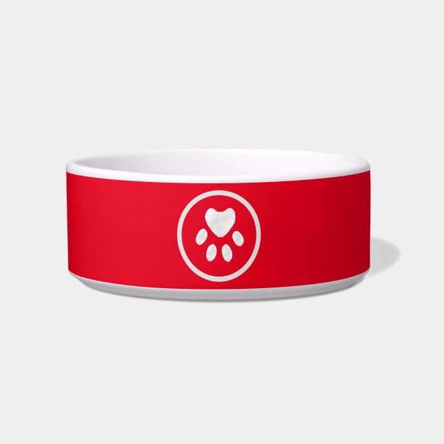 Beautiful White Pet Paw on Red Bowl (Front)