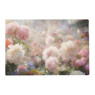 Beautiful White & Pink Peonies Watercolor Painting Placemat