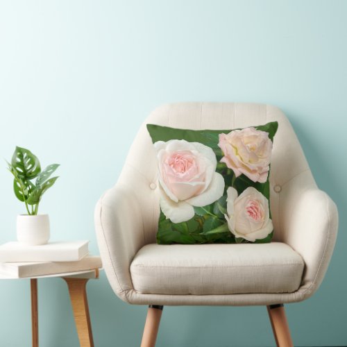 Beautiful white pink roses throw pillow