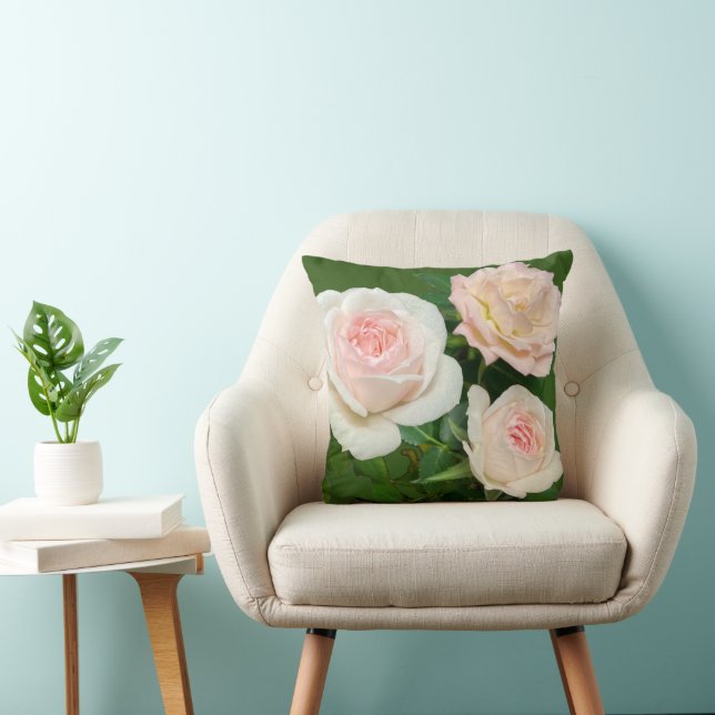 Beautiful white pink roses throw pillow (Chair)