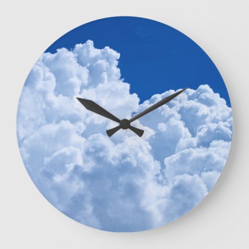 Beautiful white puffy clouds and blue sky large clock