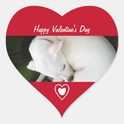 Beautiful White Puppy Dog Sleeping Red Heart Heart Sticker