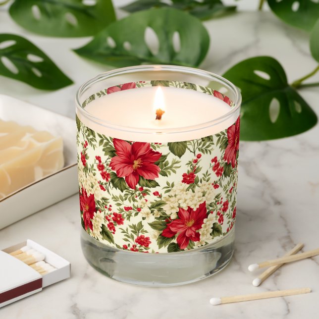 Beautiful White Red Floral Scented Candle (Lit)