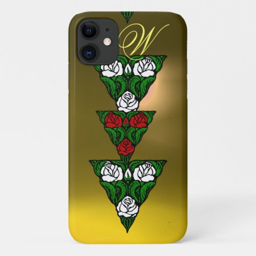BEAUTIFUL WHITE  RED ROSES TRIANGLE MONOGRAM iPhone 11 CASE