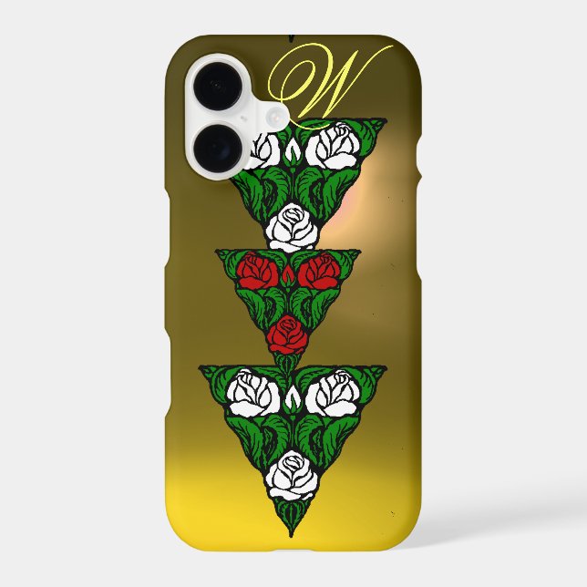 BEAUTIFUL WHITE  RED ROSES TRIANGLE MONOGRAM IPHONE CASE (Back)