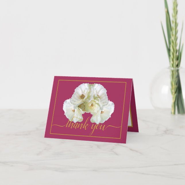 Beautiful White Rose Color Backdrop Chic Thank You Card (Front)