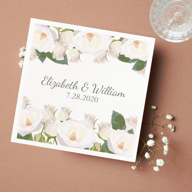 Beautiful White Rose Elegant Romantic Wedding Napkins (Creator Uploaded)