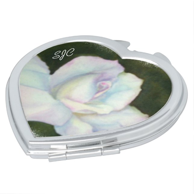 BEAUTIFUL WHITE ROSE VALENTINE COMPACT MIRROR (Turned)