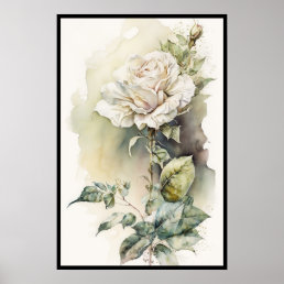 Beautiful White Rose Watercolor Poster