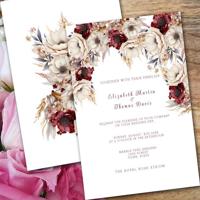 Beautiful White Roses  Burgundy Poppies  Invitation (Creator Uploaded)
