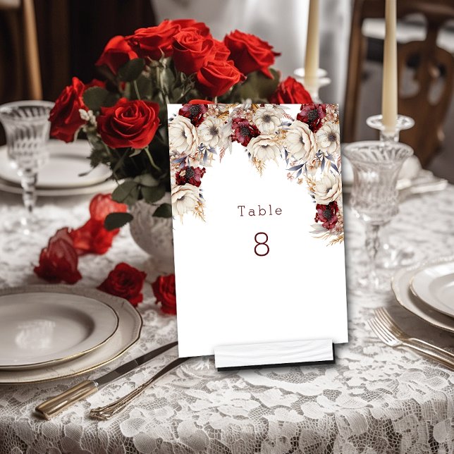 Beautiful White Roses  Burgundy Poppies  Table Number (Creator Uploaded)