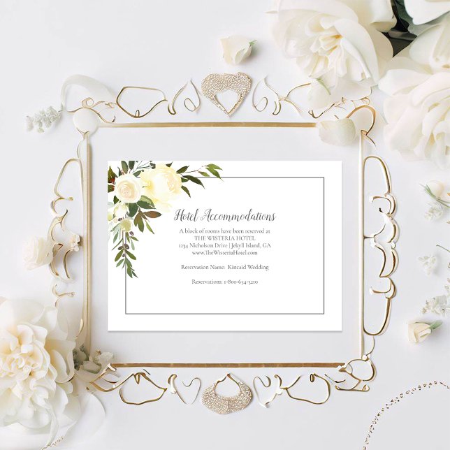 Beautiful White Roses Floral Hotel Accommodations Enclosure Card (Creator Uploaded)