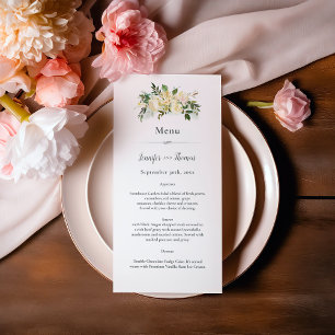 Beautiful White Roses Floral Wedding Menu