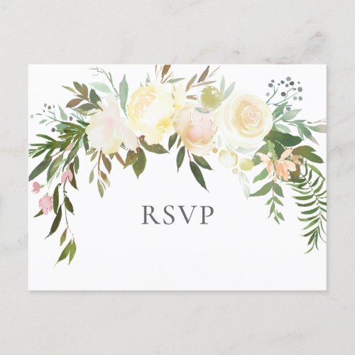 Beautiful White Roses Floral Wedding RSVP Postcard