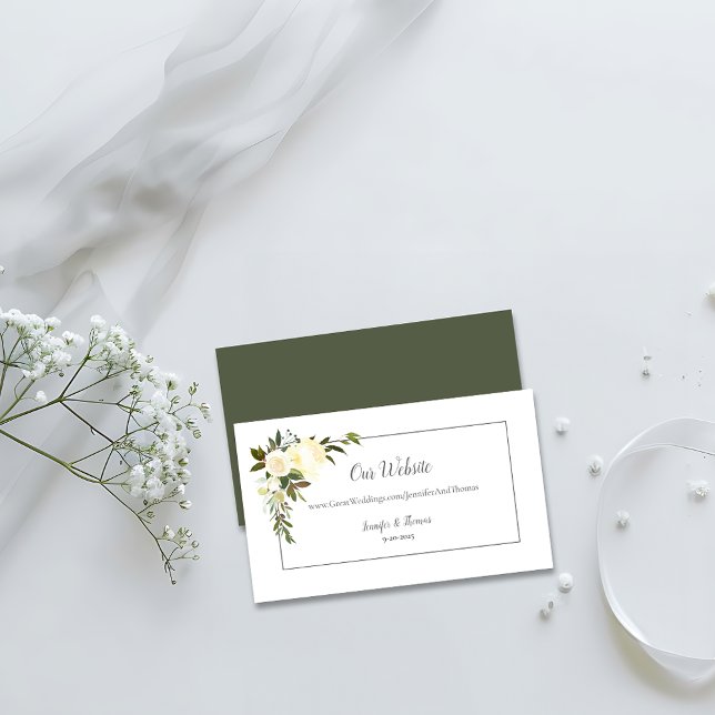 Beautiful White Roses Floral Wedding Website Enclosure Card (Creator Uploaded)