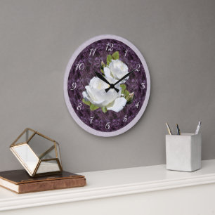 Beautiful White Roses Large Clock