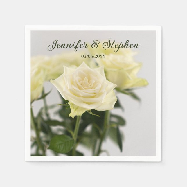 Beautiful White Roses Photo Of Flowers Wedding Napkins (Front)