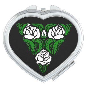BEAUTIFUL WHITE ROSES TRIANGLE COMPACT MIRROR