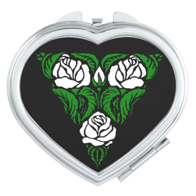BEAUTIFUL WHITE ROSES TRIANGLE COMPACT MIRROR (Front)