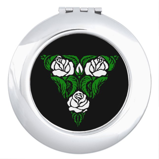BEAUTIFUL WHITE ROSES TRIANGLE COMPACT MIRROR (Front)