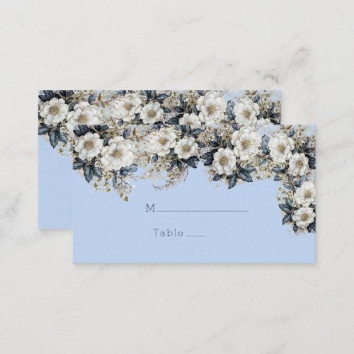 Beautiful White Roses Vines Blue Leaves Place Card