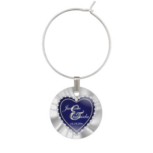 Beautiful White Satin Blue and Metallic Silver Wine Charm